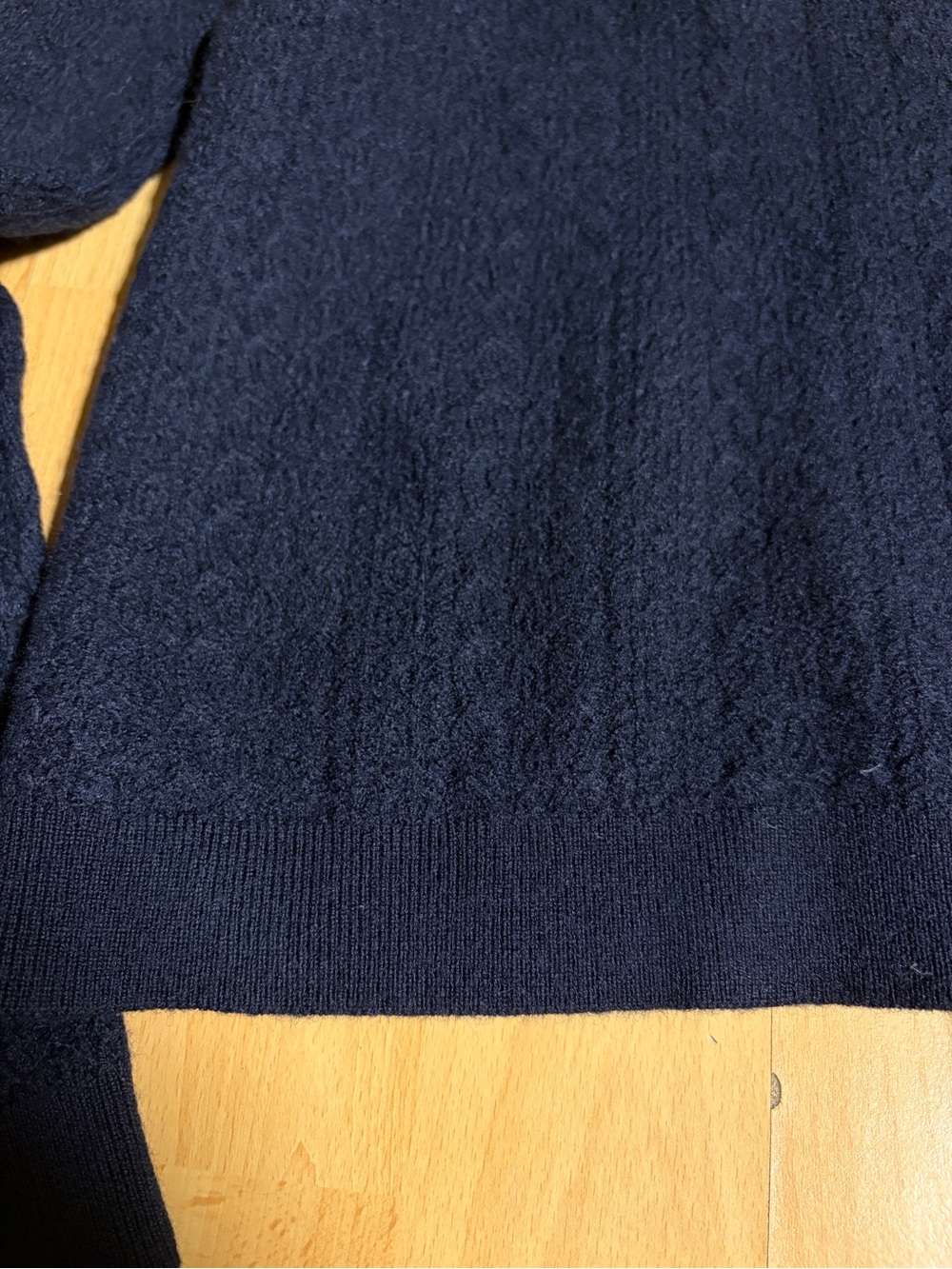 Sezane Anneli Sweater 100% Merino Wool Navy Lace-Inset Mockneck Pointelle Knit M - Picture 8 of 13